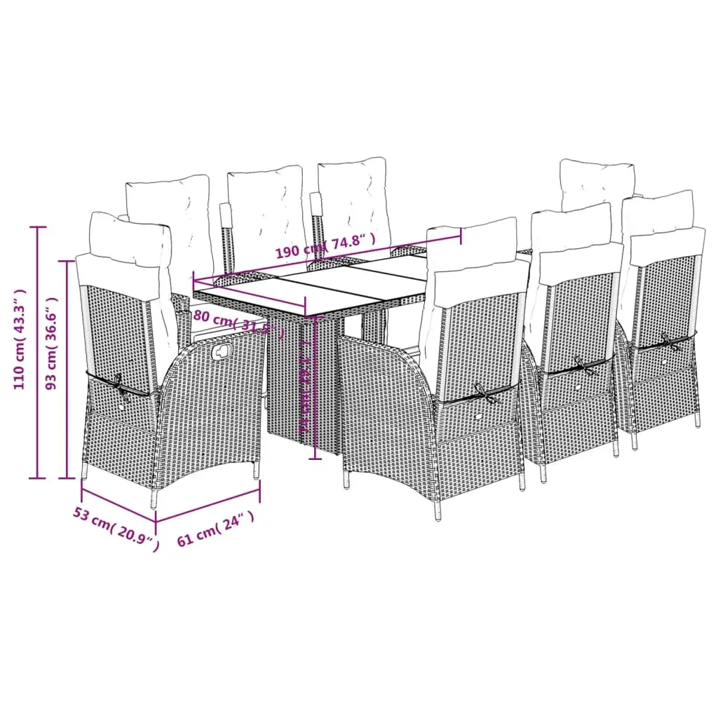 9 Piece Garden Dining Set with Cushions Grey Poly Rattan Price