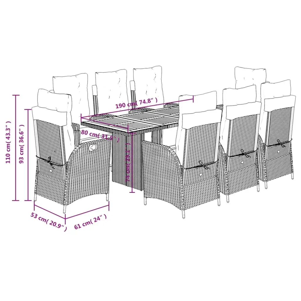 9 Piece Garden Dining Set with Cushions Black Poly Rattan Price