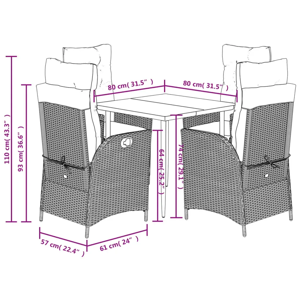 5 Piece Garden Dining Set with Cushions Black Poly Rattan Price