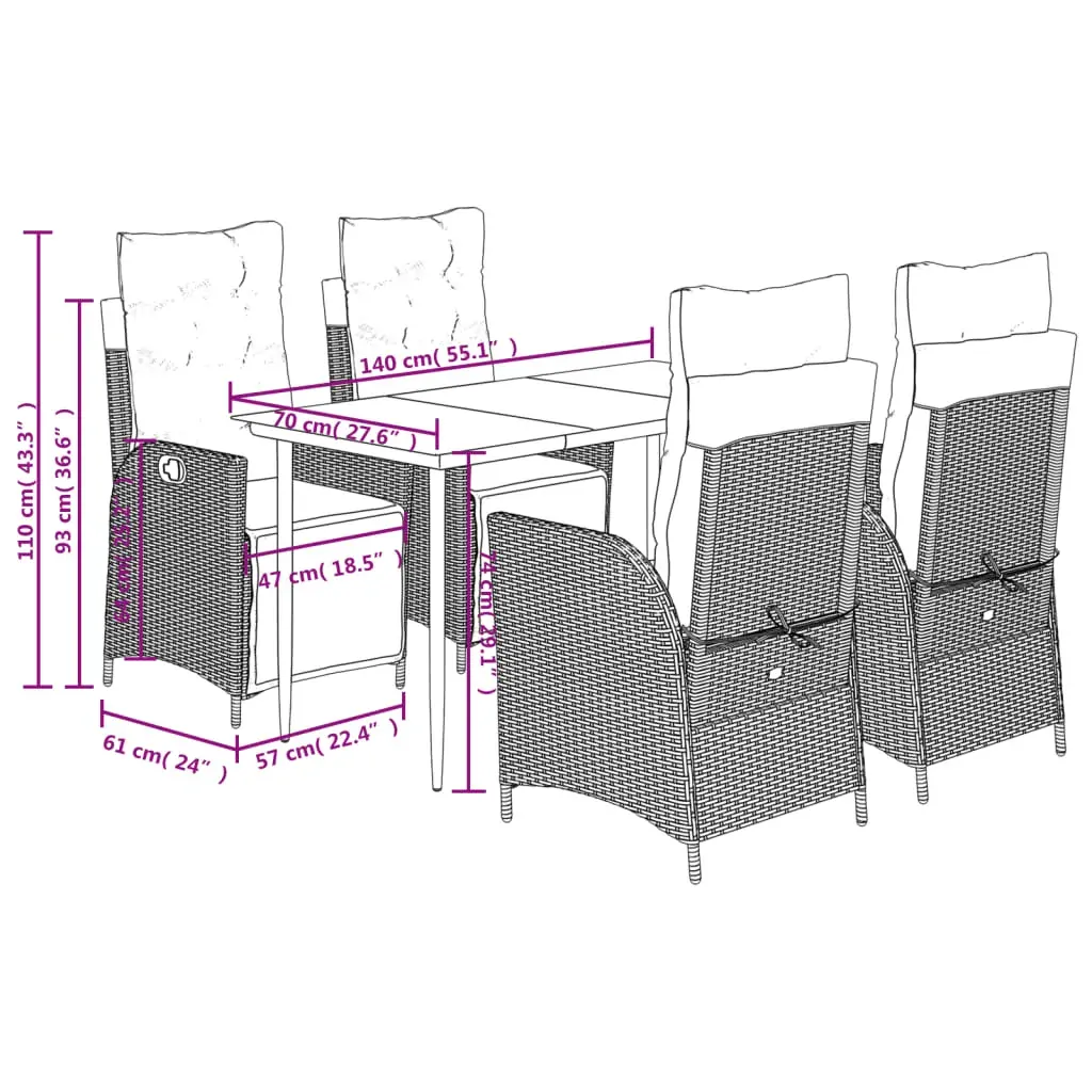 5 Piece Garden Dining Set with Cushions Black Poly Rattan Price