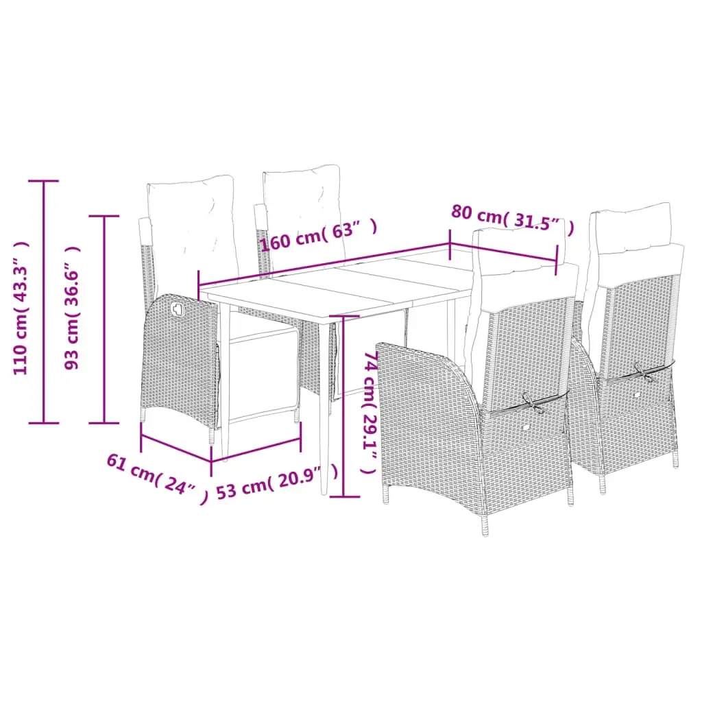 5 Piece Garden Dining Set with Cushions Black Poly Rattan Price