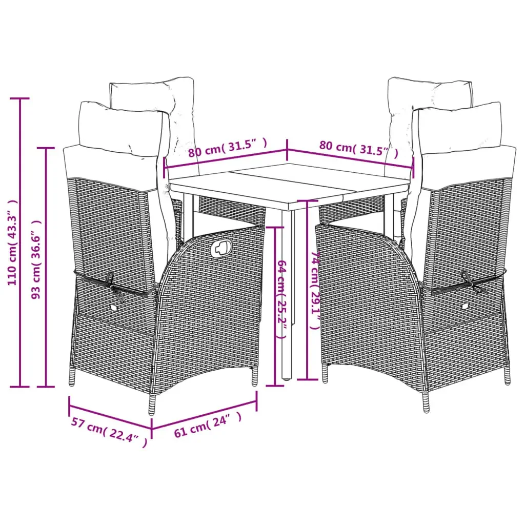 5 Piece Garden Dining Set with Cushions Black Poly Rattan Price