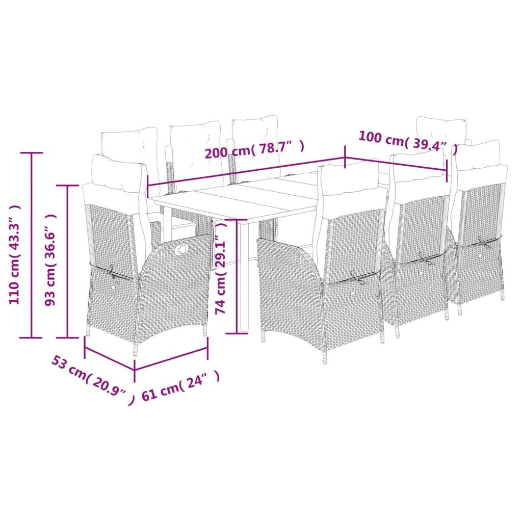 9 Piece Garden Dining Set with Cushions Black Poly Rattan Price