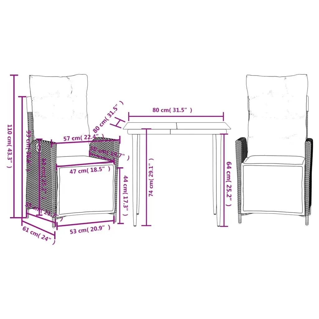 3 Piece Garden Dining Set with Cushions Grey Poly Rattan Price