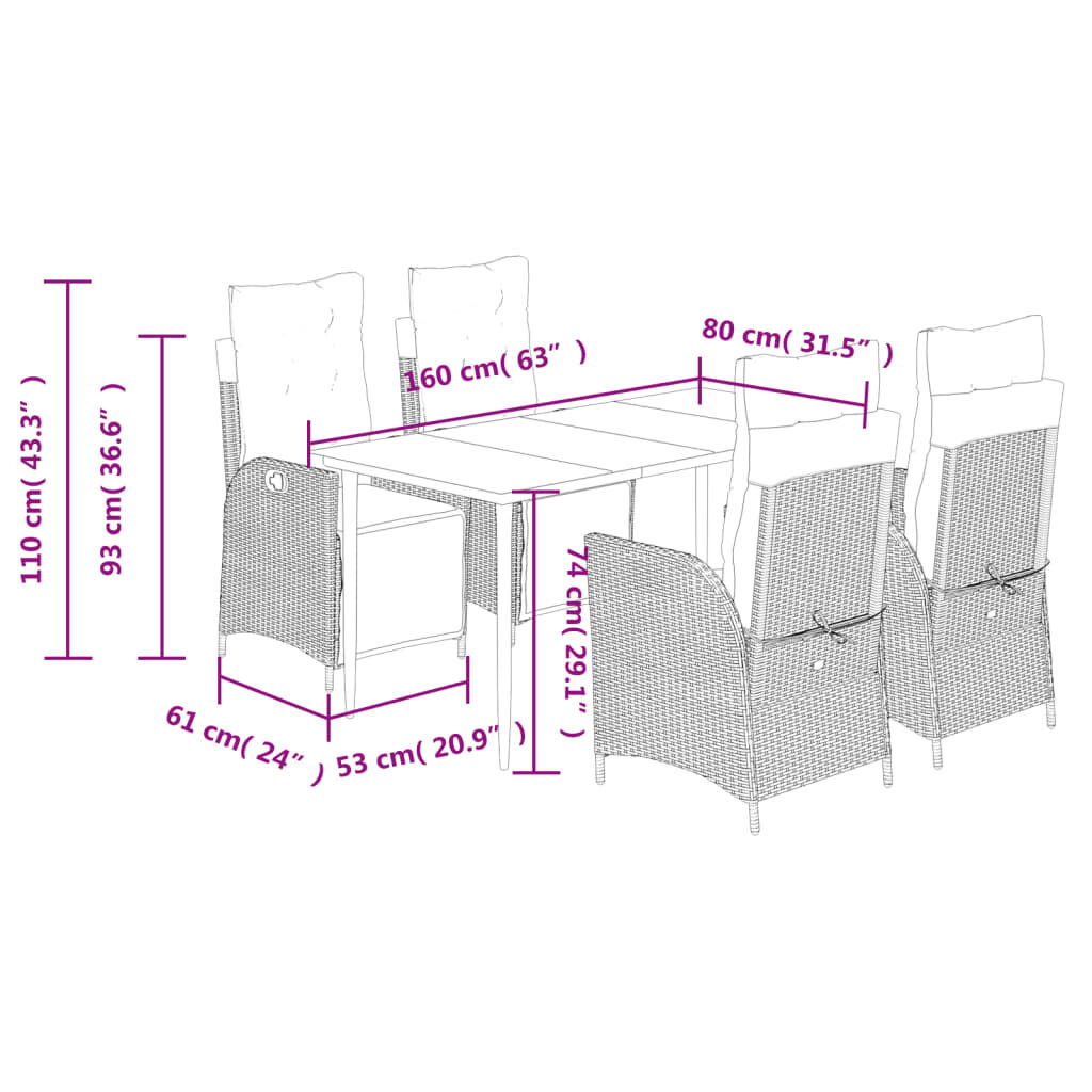 5 Piece Garden Dining Set with Cushions Grey Poly Rattan Price