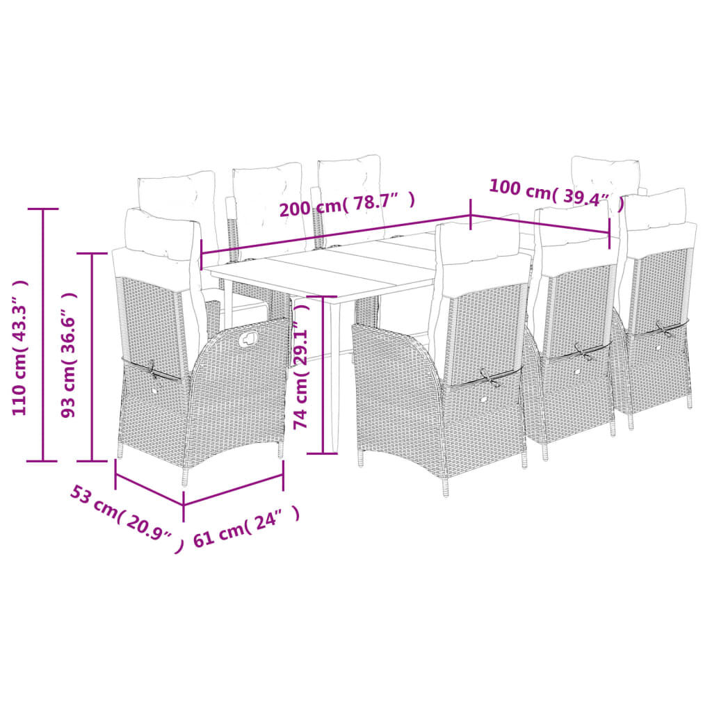 9 Piece Garden Dining Set with Cushions Grey Poly Rattan Price