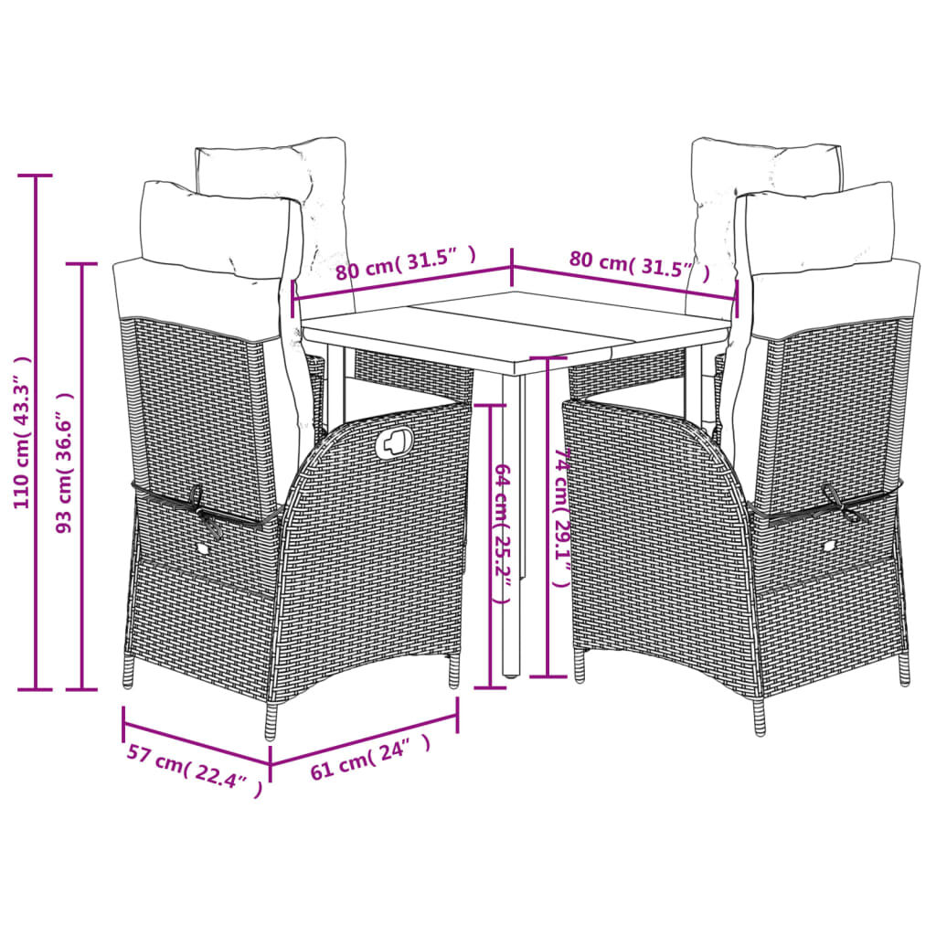 5 Piece Garden Dining Set with Cushions Grey Poly Rattan Price