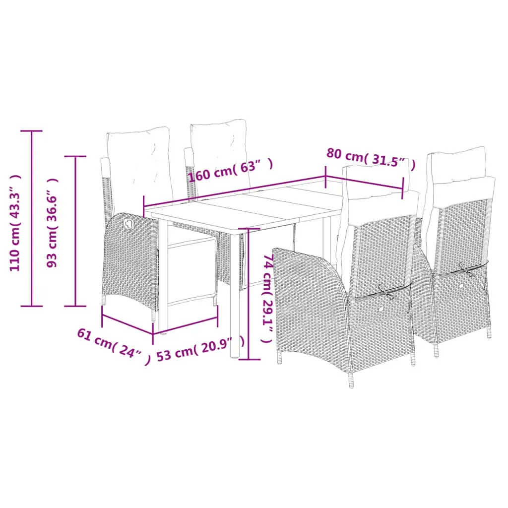 5 Piece Garden Dining Set with Cushions Grey Poly Rattan Price