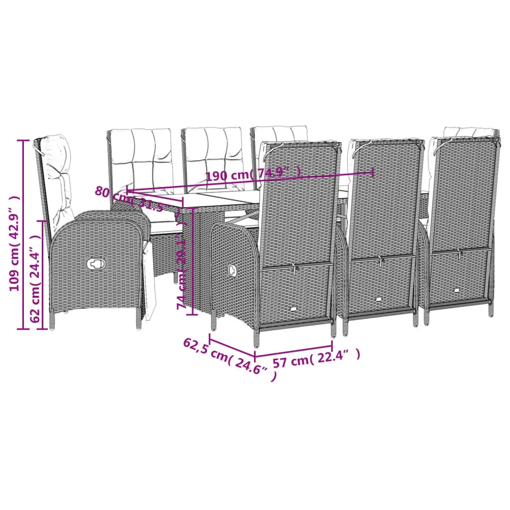 9 Piece Garden Dining Set with Cushions Grey Poly Rattan Price