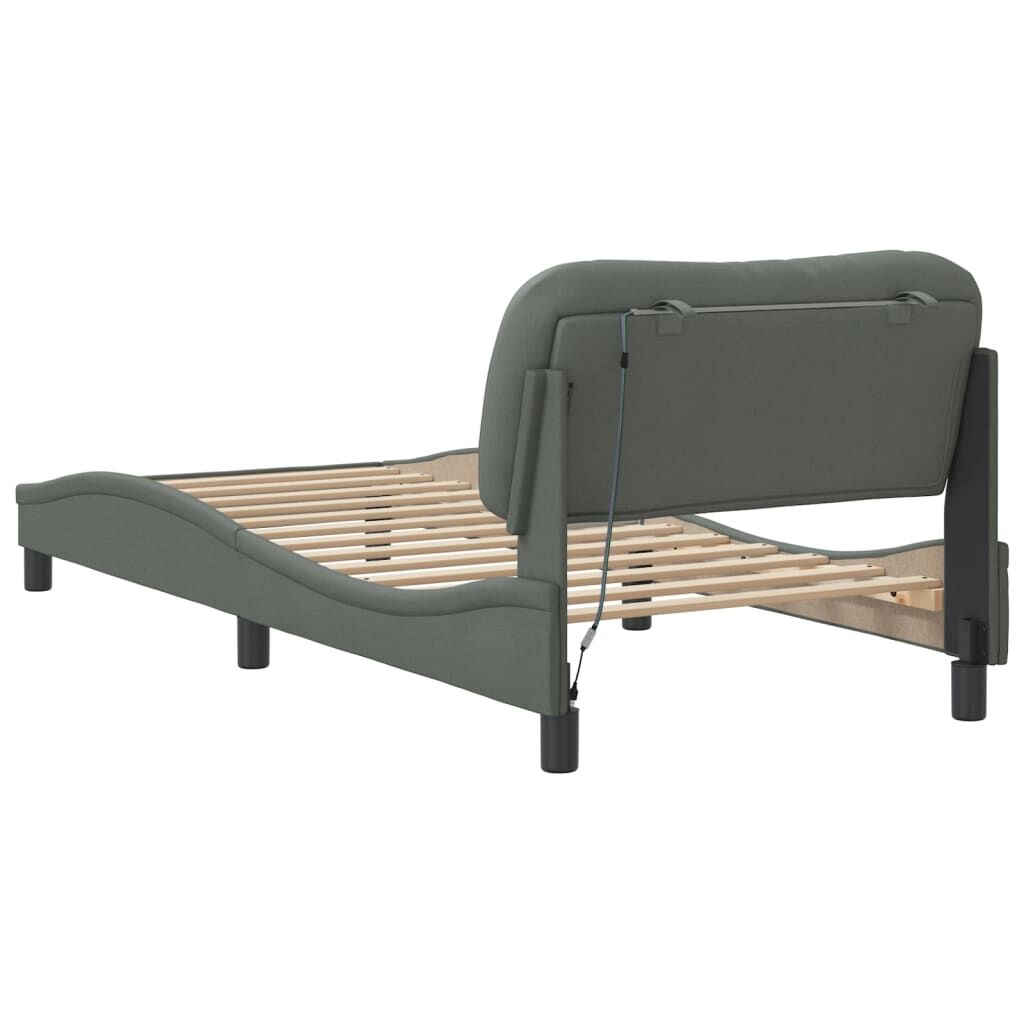 Bed Frame with LED without Mattress Dark Grey 90x190 cm Fabric Price