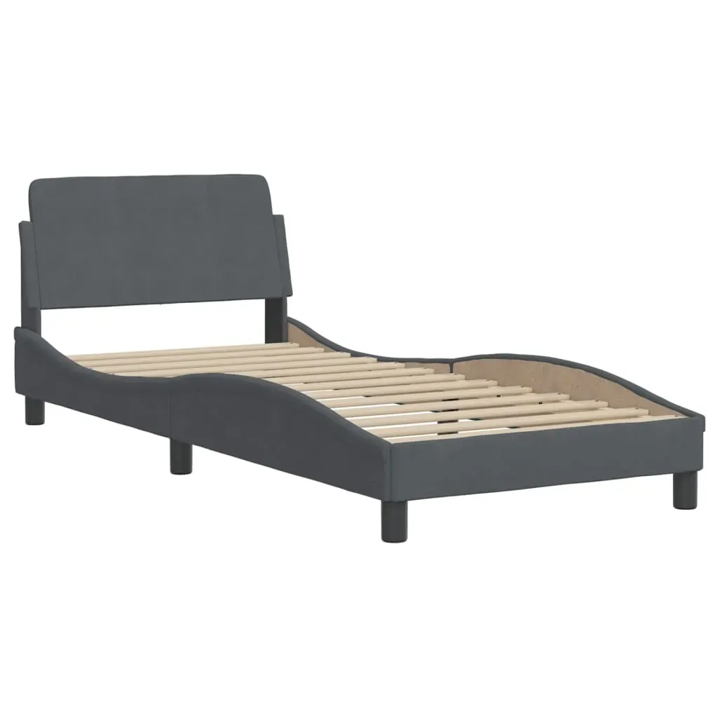 Bed Frame with LED without Mattress "Hanko" Dark Grey 90x190 cm Velvet Price