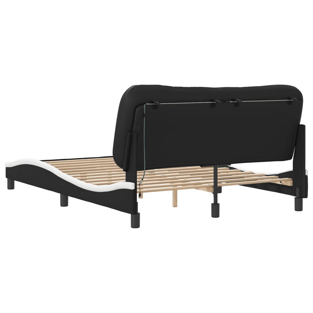 Bed Frame with LED without Mattress Black and White 137x187 cm Double Price