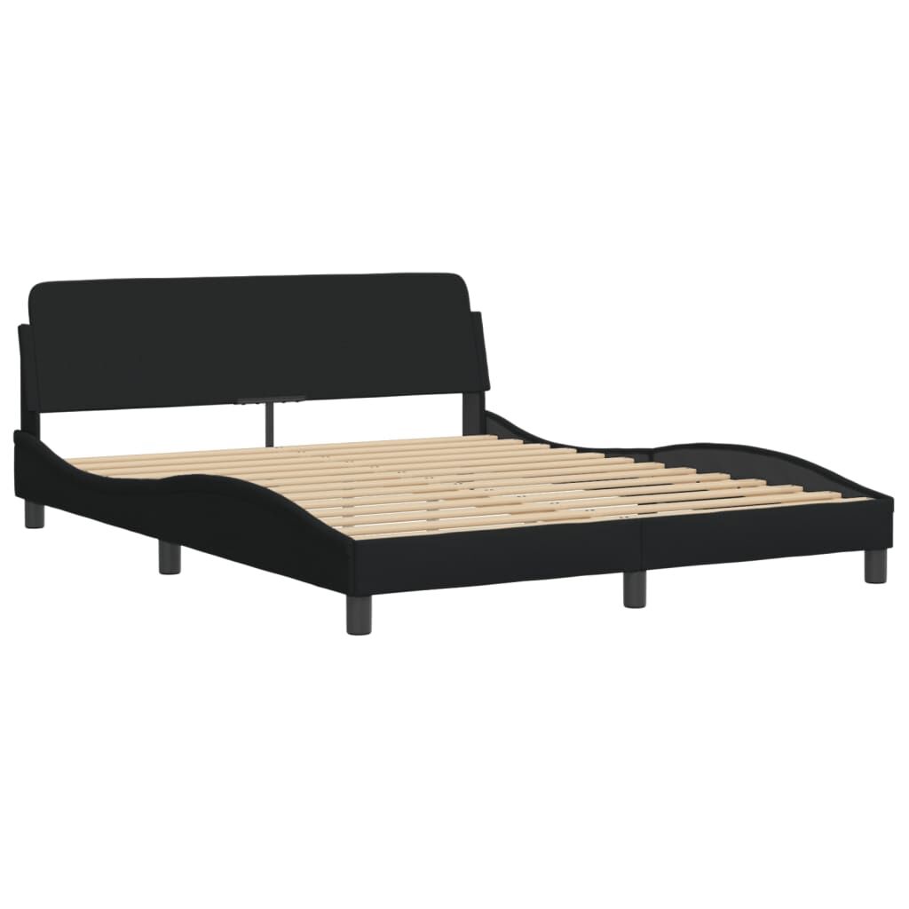 Bed Frame with LED without Mattress Black 152x203 cm Queen Fabric Price