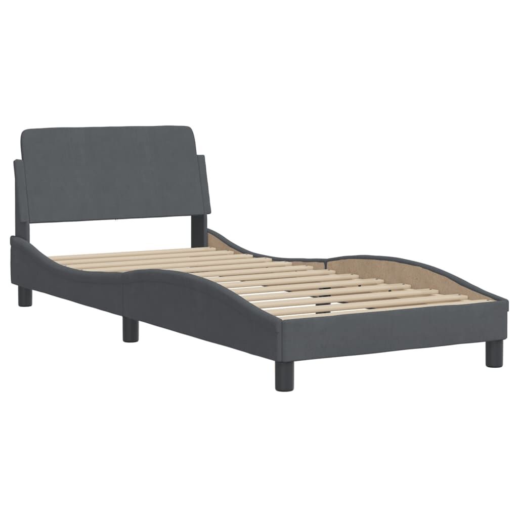 Bed Frame with LED without Mattress Dark Grey 90x190 cm Velvet Price