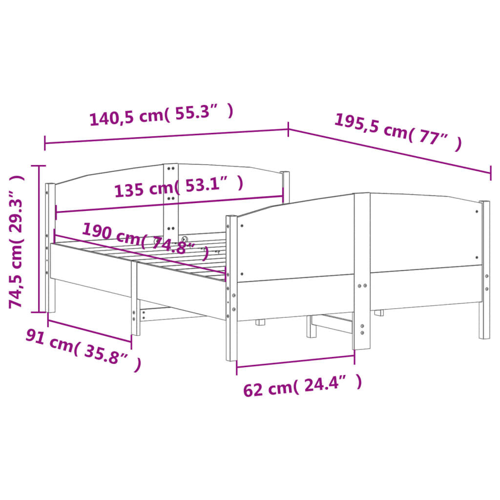 Bed Frame without Mattress 135x190 cm Solid Wood Pine Price