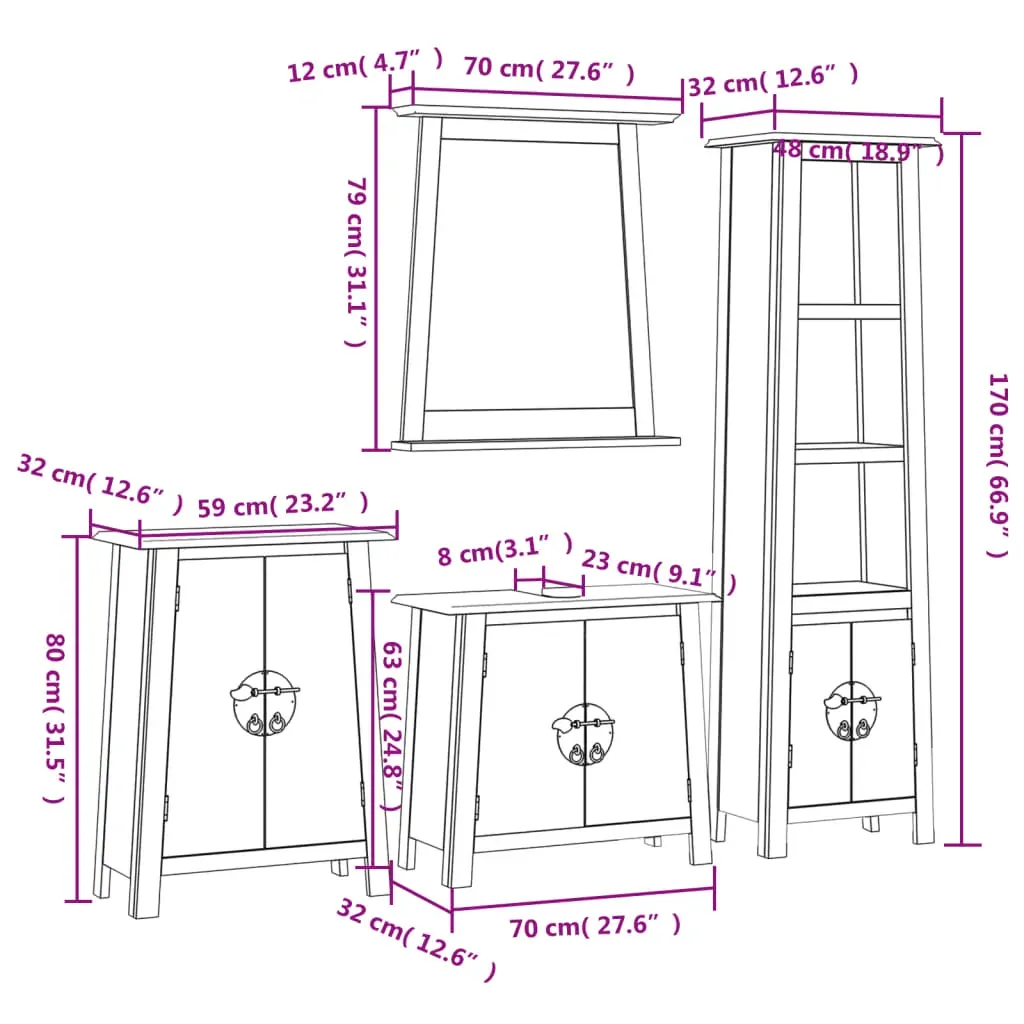 4 Piece Bathroom Furniture Set Solid Wood Pine Price