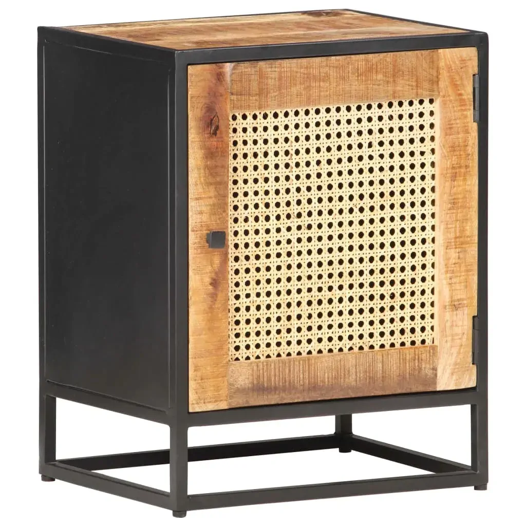 Bedside Cabinet 40x30x50 cm Rough Mango Wood and Natural Cane Price