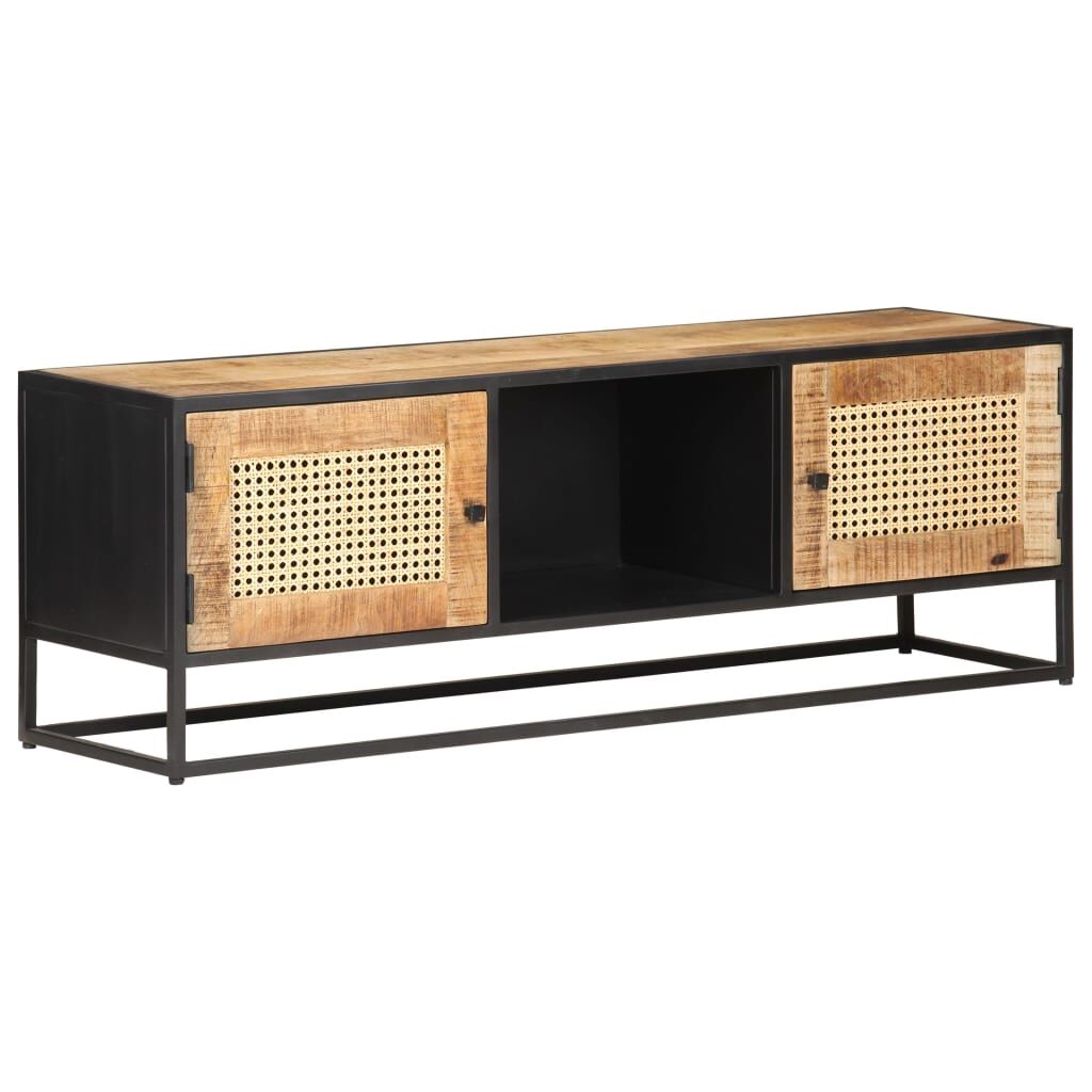 TV Cabinet 120x30x40 cm Rough Mango Wood and Natural Cane Price
