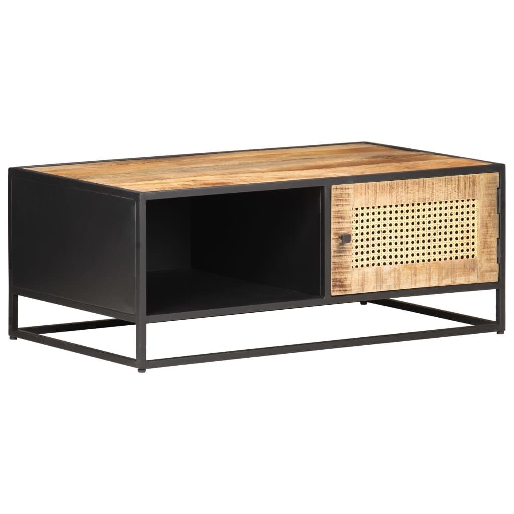 Coffee Table 90x50x35 cm Rough Mango Wood and Natural Cane Price