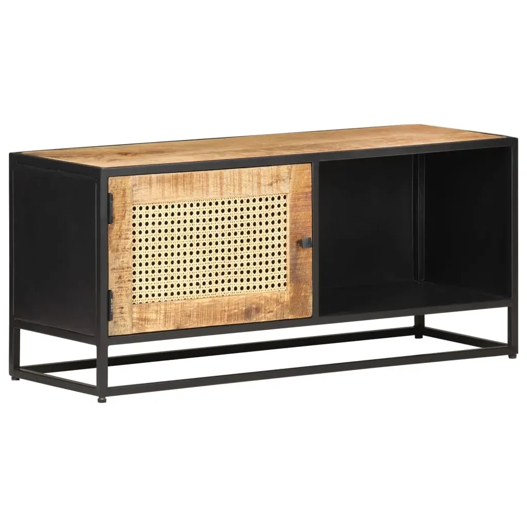 TV Cabinet 90x30x40 cm Rough Mango Wood and Natural Cane Price