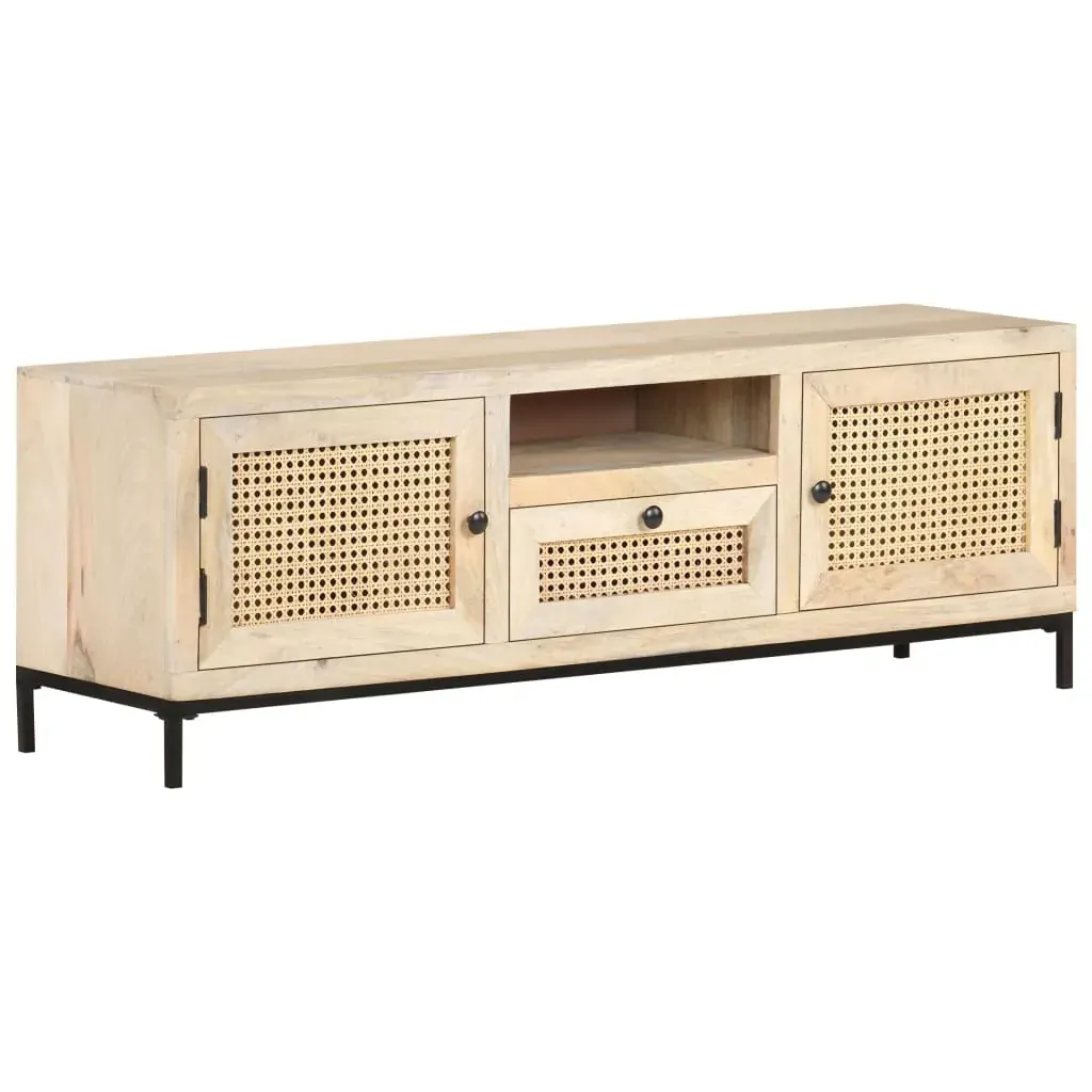 TV Cabinet 120x30x40 cm Solid Mango Wood and Natural Cane Price