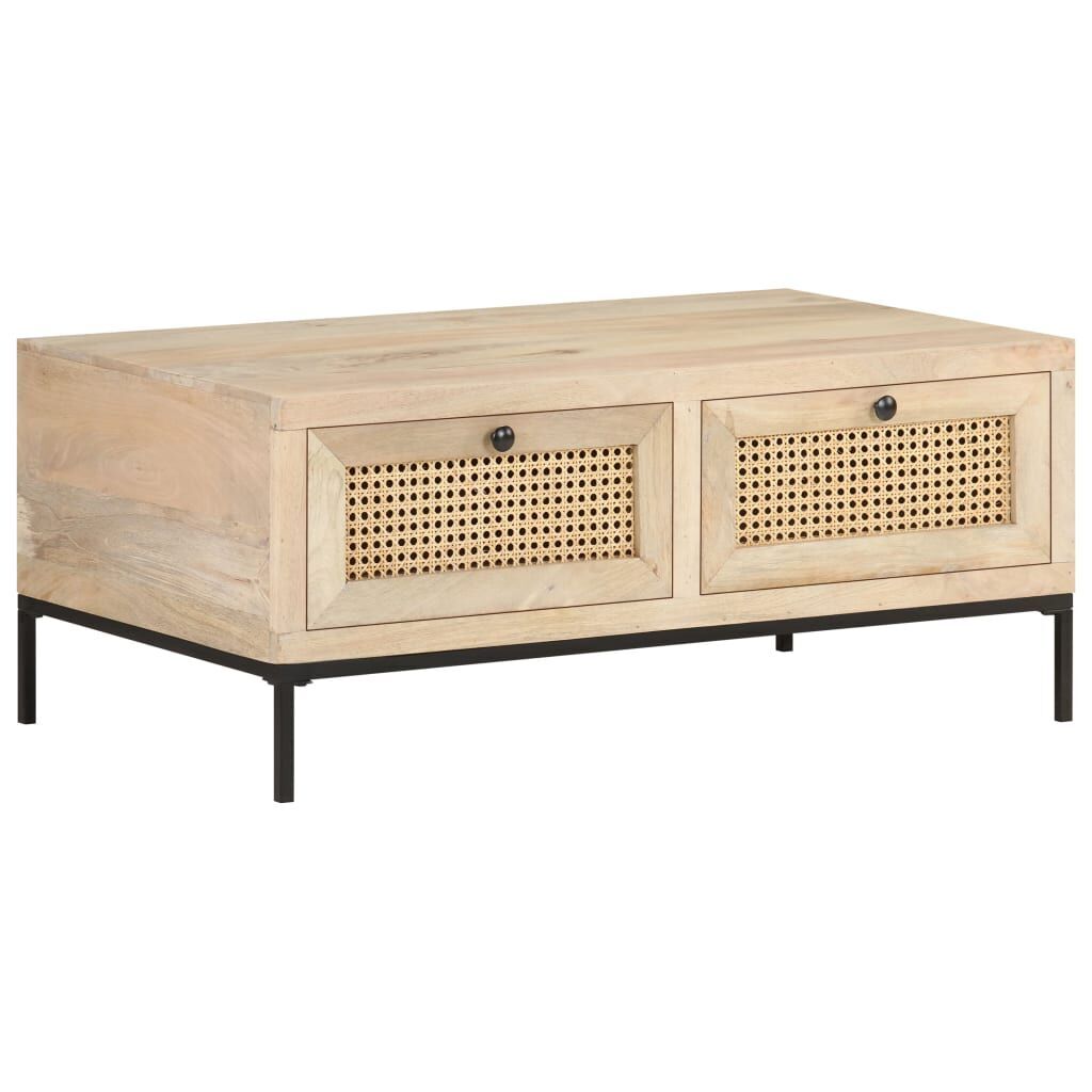 Coffee Table 90x50x37 cm Solid Mango Wood and Natural Cane Price