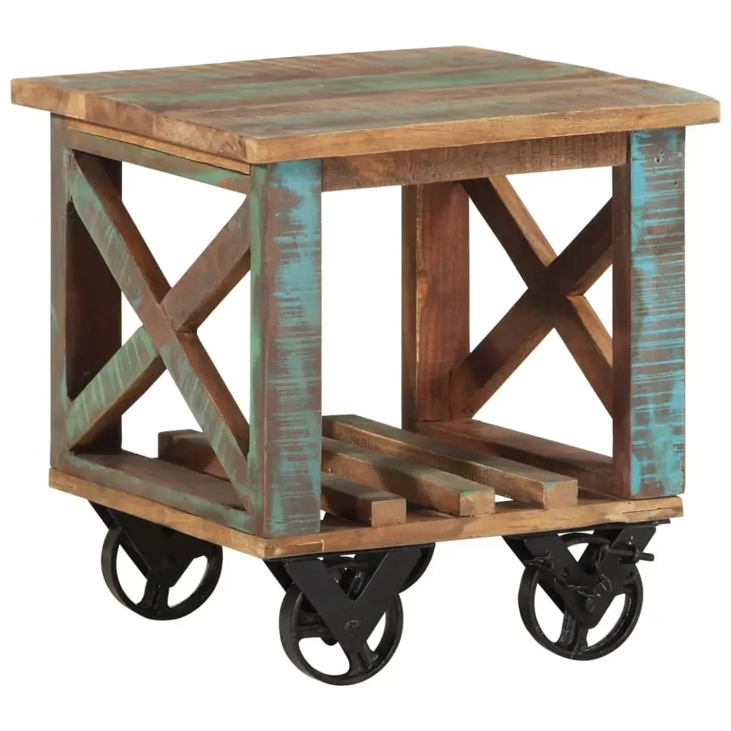 Side Table with Wheels 40x40x42 cm Solid Wood Reclaimed Price