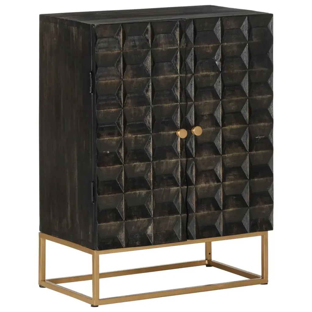 Sideboard Black 55x34x75 cm Solid Wood Mango and Iron Price