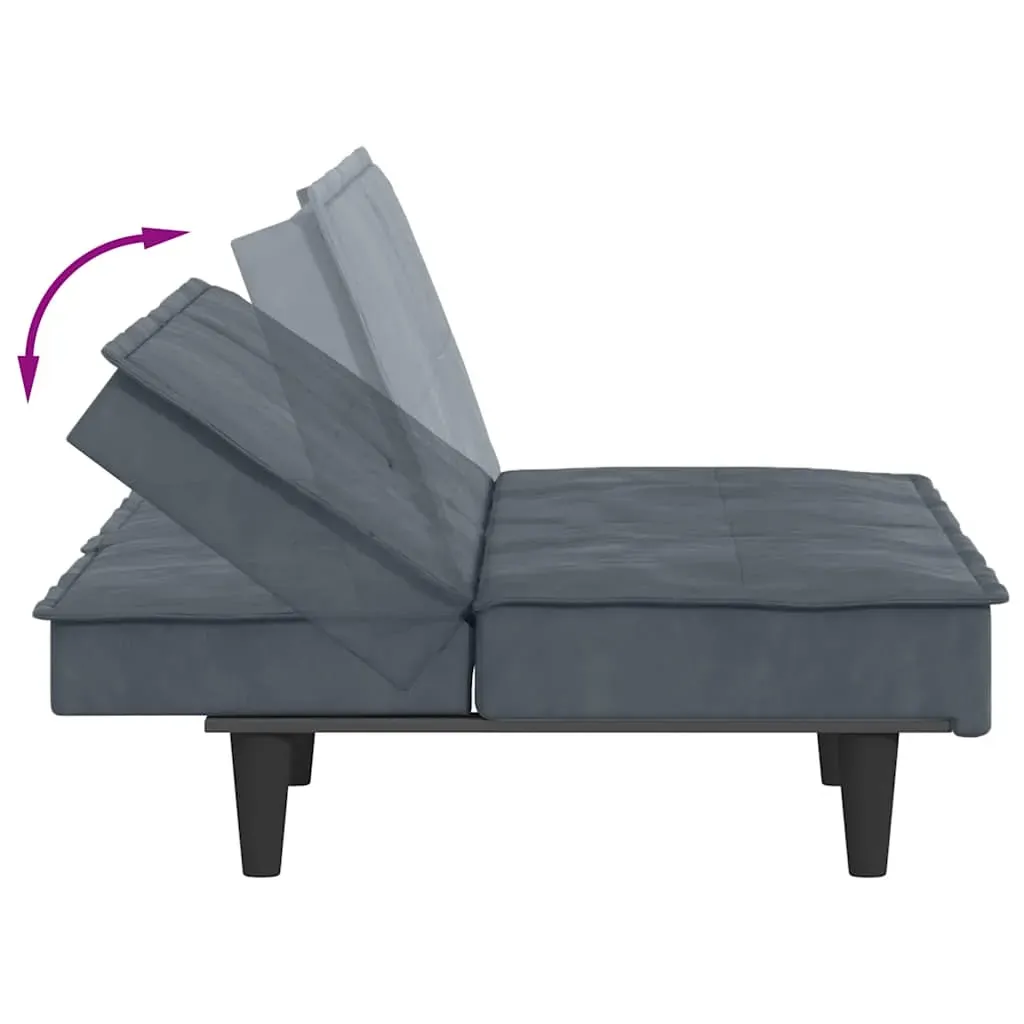 Sofa Bed with Cup Holders Dark Grey Velvet Price