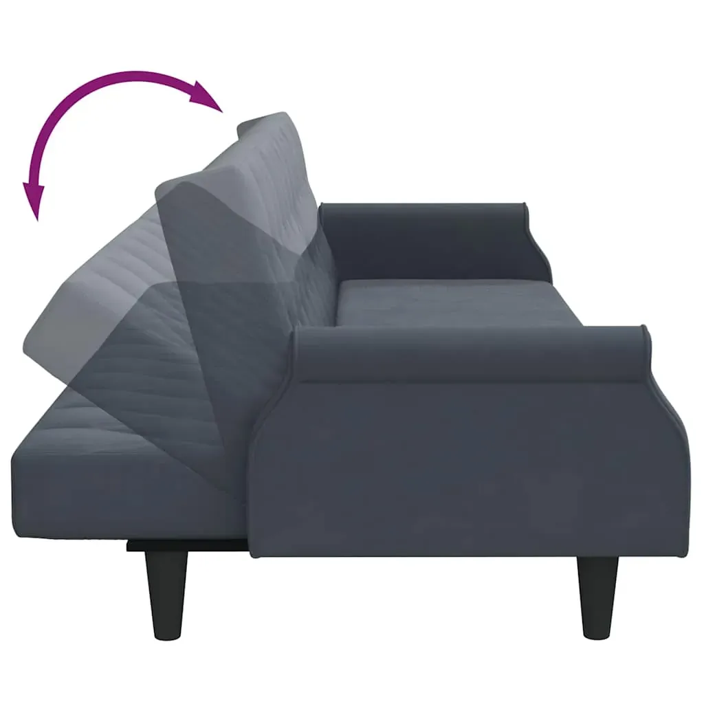 Sofa Bed with Armrests Dark Grey Velvet Price