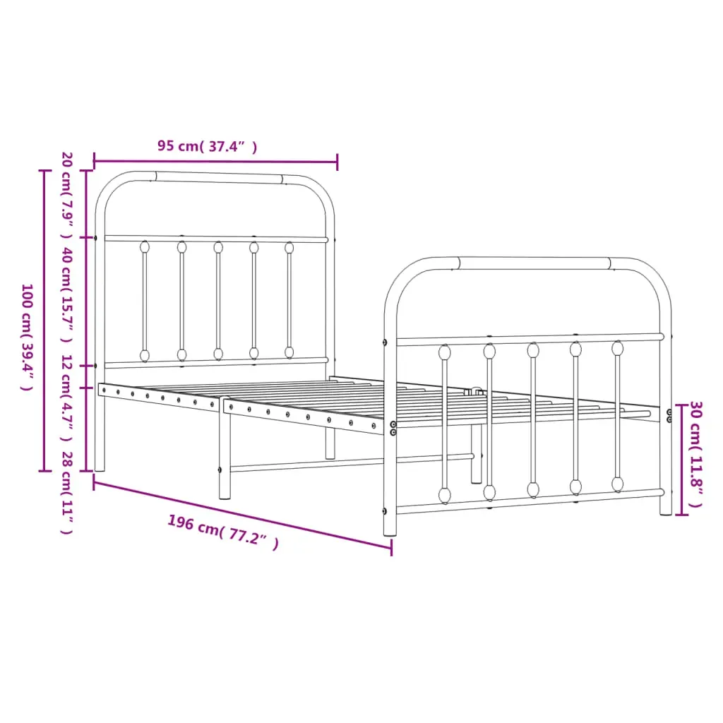 Metal Bed Frame without Mattress with Footboard White 90x190 cm Price
