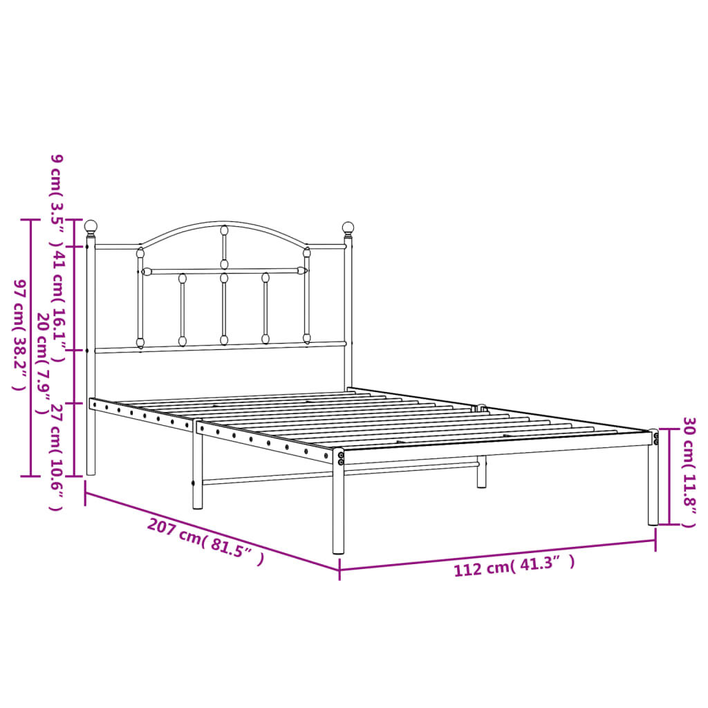 Metal Bed Frame without Mattress with Headboard Black 107x203 cm King Single Price
