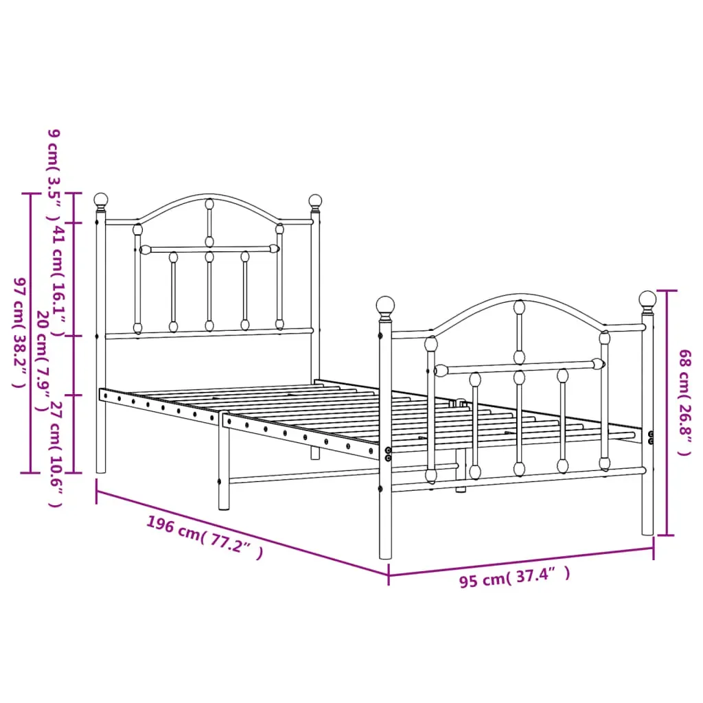 Metal Bed Frame without Mattress with Footboard Black 90x190 cm Price