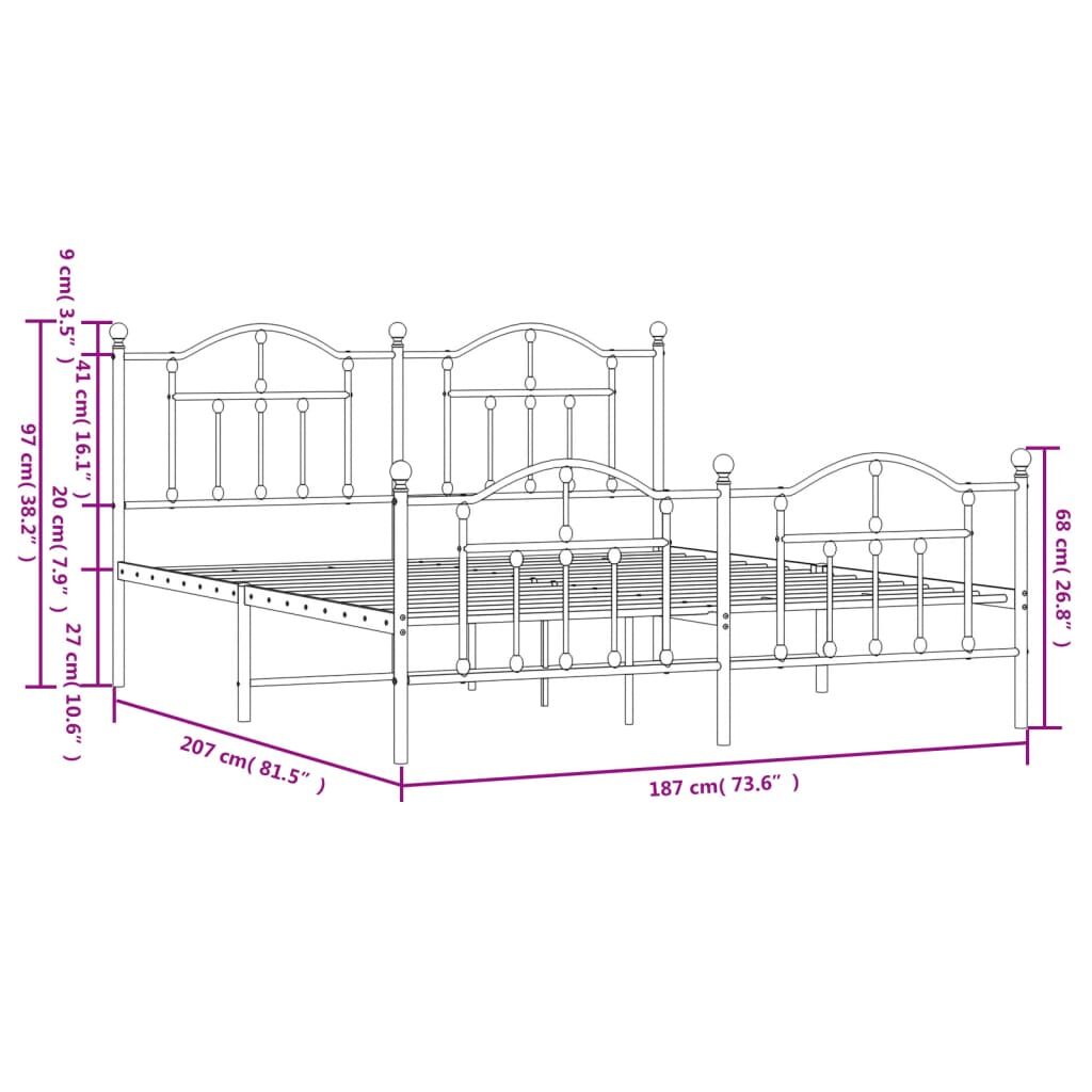 Metal Bed Frame without Mattress with Footboard Black 183x203 cm King Price