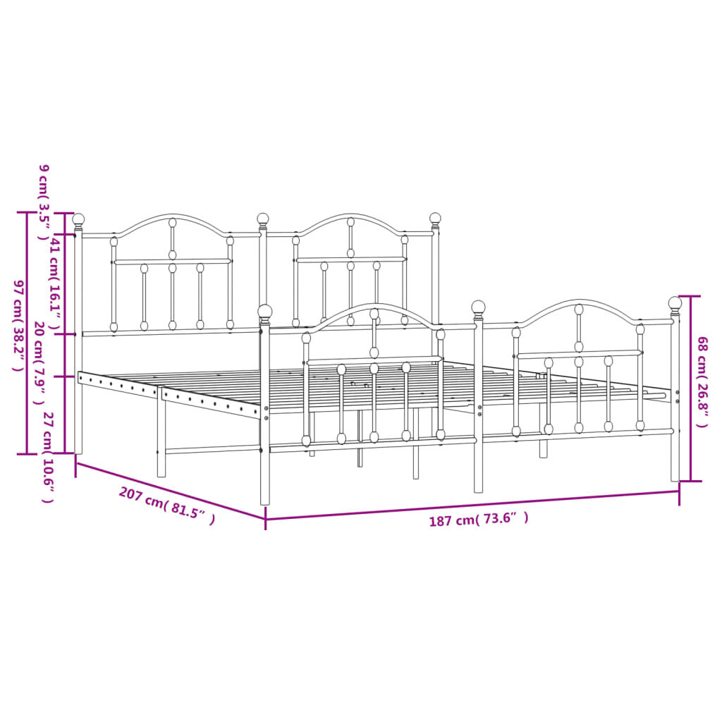 Metal Bed Frame without Mattress with Footboard White 183x203 cm King Price