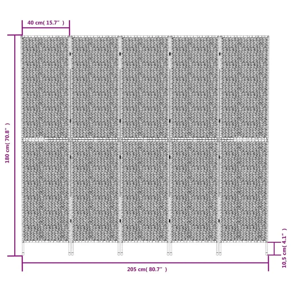 Room Divider 5-Panel Black 205x180 cm Water Hyacinth Price
