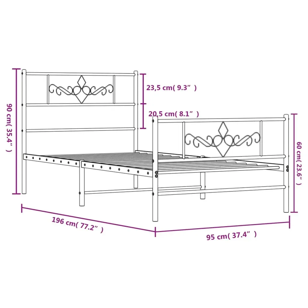 Metal Bed Frame without Mattress with Footboard Black 90x190 cm Price