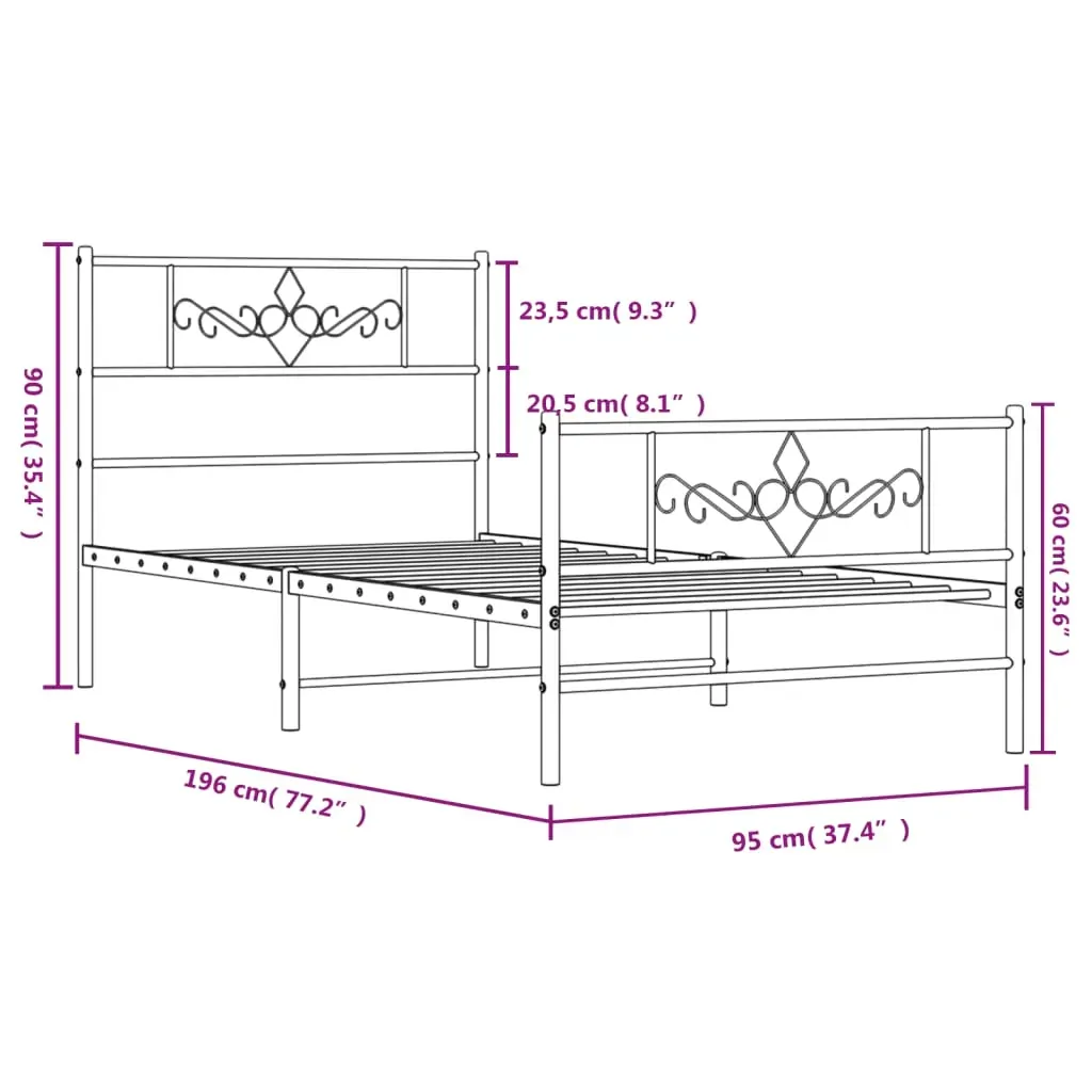 Metal Bed Frame without Mattress with Footboard White 90x190 cm Price