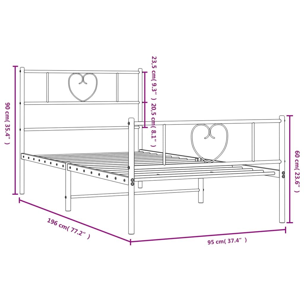 Metal Bed Frame without Mattress with Footboard Black 90x190 cm Price