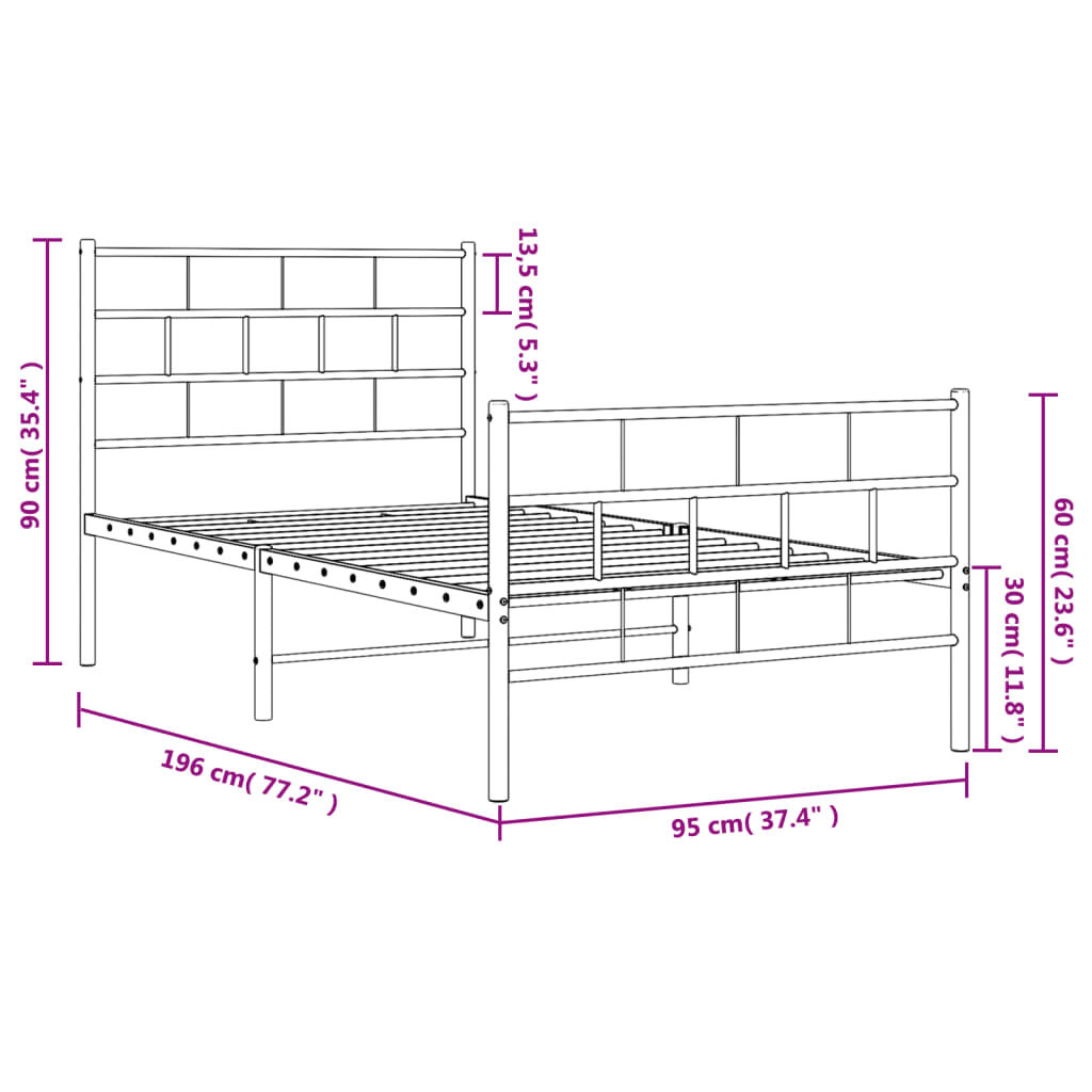 Metal Bed Frame without Mattress with Footboard Black 90x190 cm Price