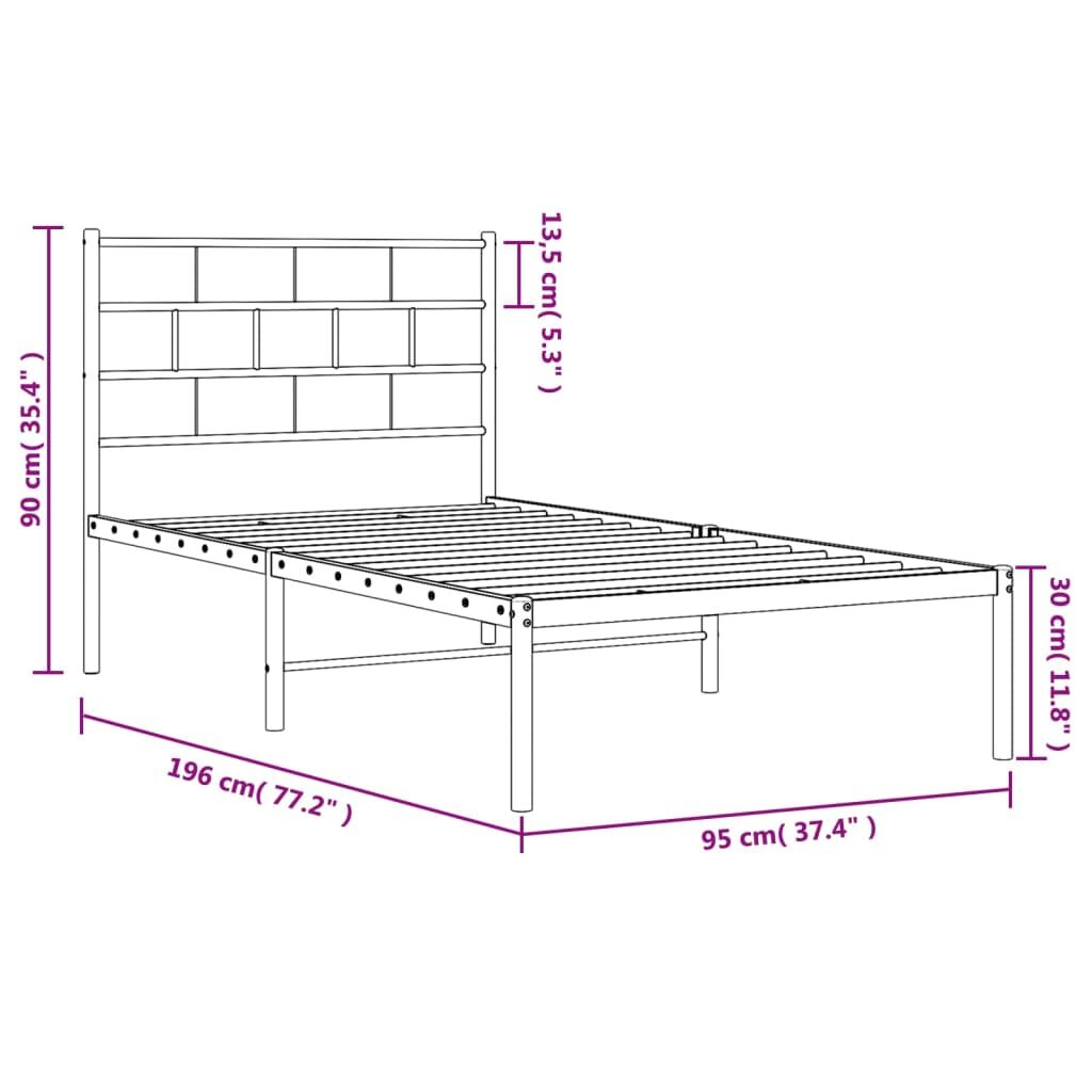 Metal Bed Frame without Mattress with Headboard White 90x190 cm Price