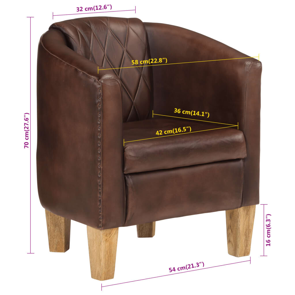 Tub Chair Dark Brown Real Leather Price