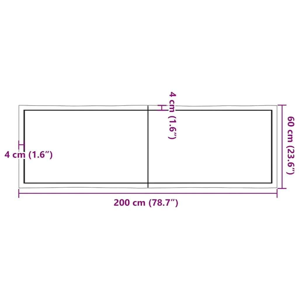 Table Top Light Brown 200x60x(2-4)cm Treated Solid Wood Live Edge Price