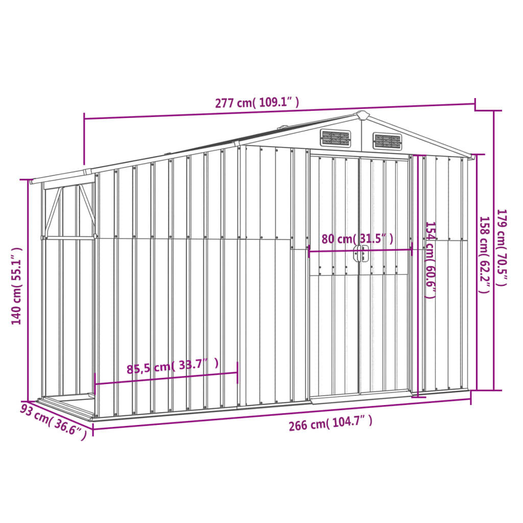 Garden Shed Brown 277x93x179 cm Galvanised Steel Price