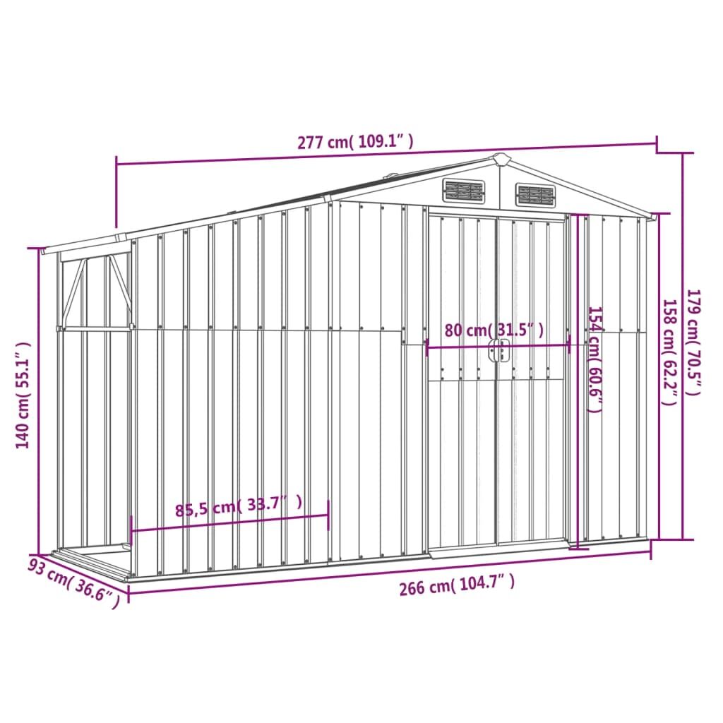 Garden Shed Brown 277x93x179 cm Galvanised Steel Price