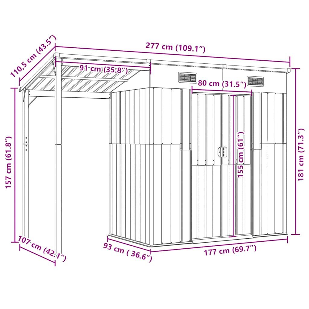 Garden Shed with Extended Roof Light Grey 277x110.5x181 cm Steel Price