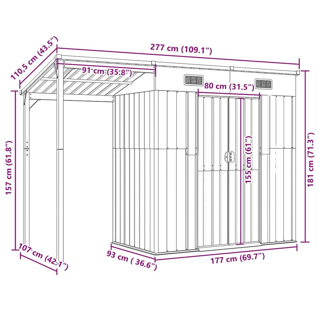 Garden Shed with Extended Roof Light Brown 277x110.5x181 cm Steel Price