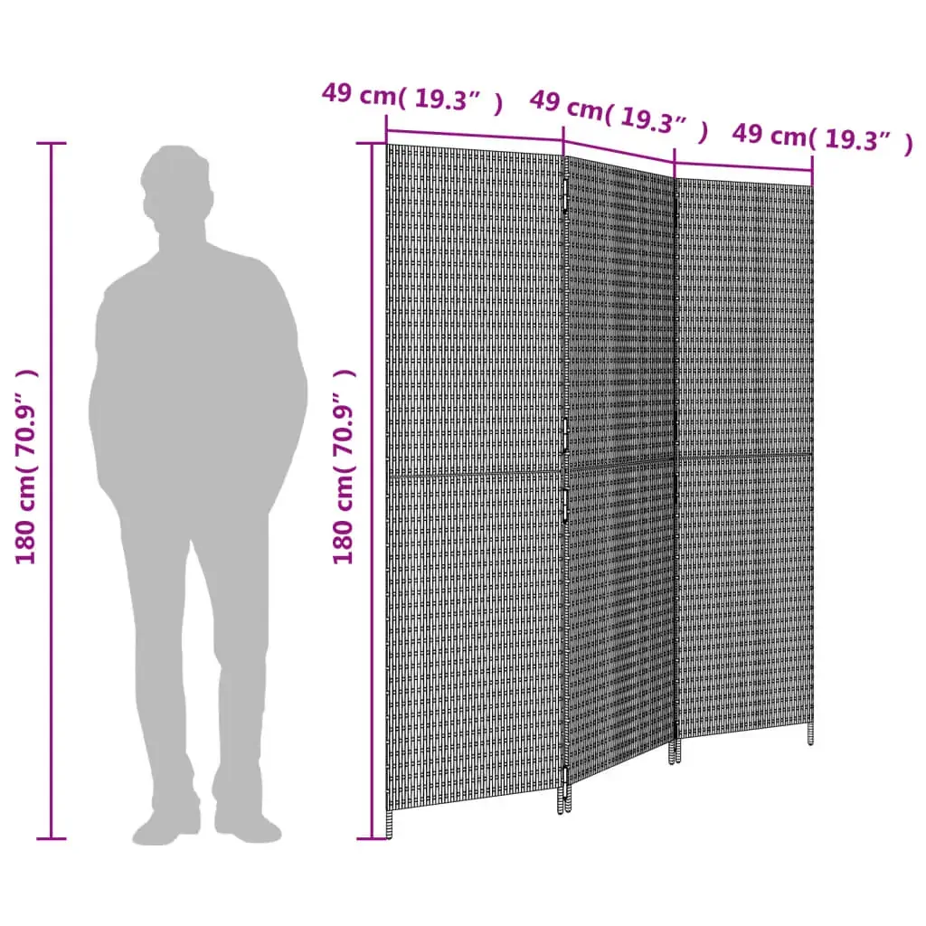 Room Divider 3 Panels Black Poly Rattan Price