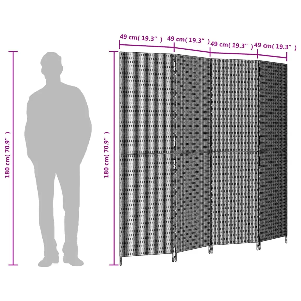 Room Divider 4 Panels Black Poly Rattan Price