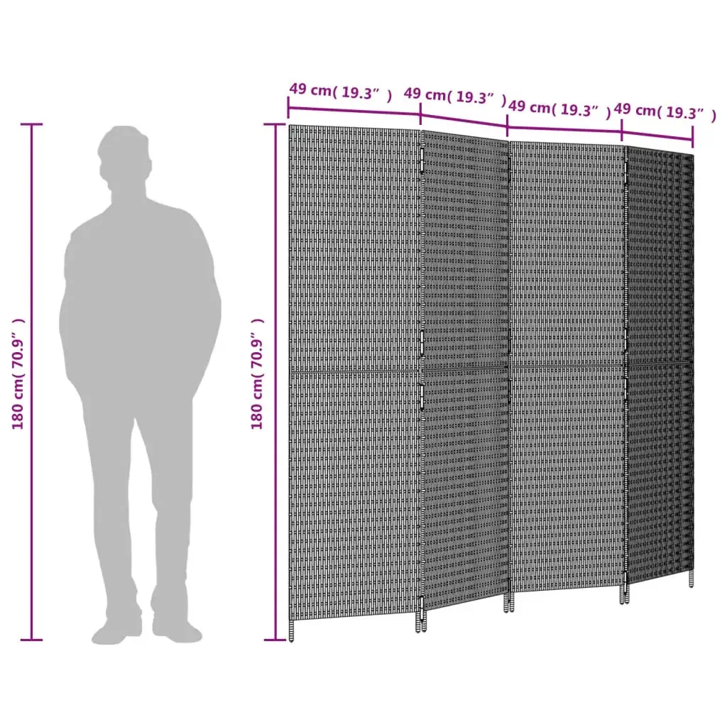 Room Divider 4 Panels Grey Poly Rattan Price